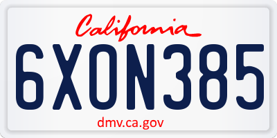 CA license plate 6XON385