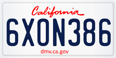 CA license plate 6XON386