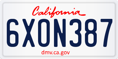 CA license plate 6XON387