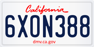CA license plate 6XON388
