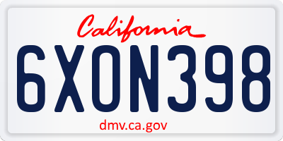 CA license plate 6XON398