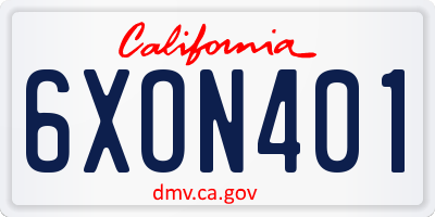 CA license plate 6XON401