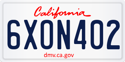 CA license plate 6XON402