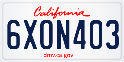 CA license plate 6XON403