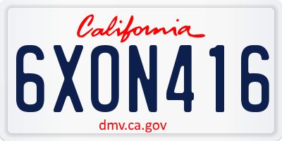 CA license plate 6XON416