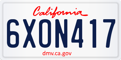 CA license plate 6XON417