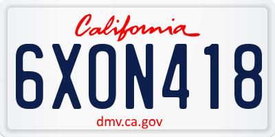 CA license plate 6XON418