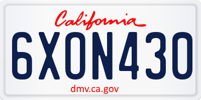 CA license plate 6XON430