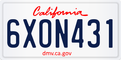 CA license plate 6XON431