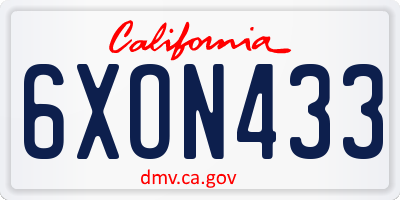 CA license plate 6XON433