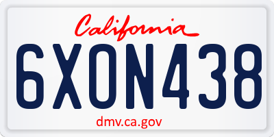 CA license plate 6XON438
