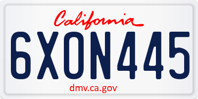 CA license plate 6XON445