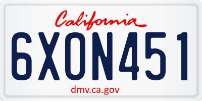 CA license plate 6XON451