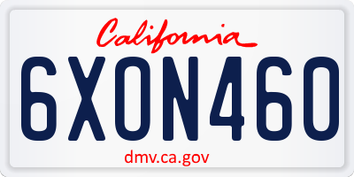 CA license plate 6XON460