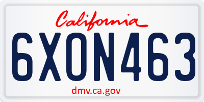 CA license plate 6XON463