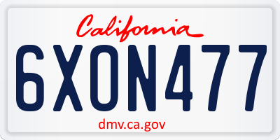 CA license plate 6XON477