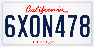 CA license plate 6XON478