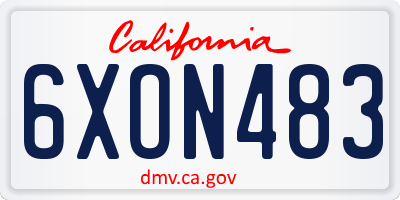 CA license plate 6XON483