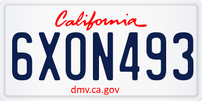 CA license plate 6XON493