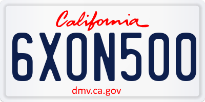 CA license plate 6XON500