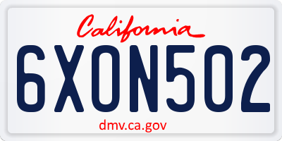 CA license plate 6XON502