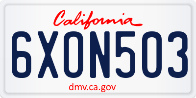 CA license plate 6XON503