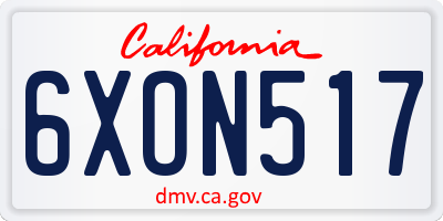 CA license plate 6XON517