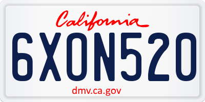 CA license plate 6XON520