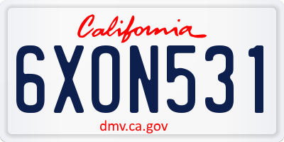 CA license plate 6XON531