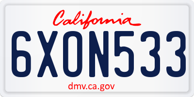 CA license plate 6XON533
