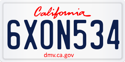 CA license plate 6XON534