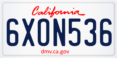 CA license plate 6XON536