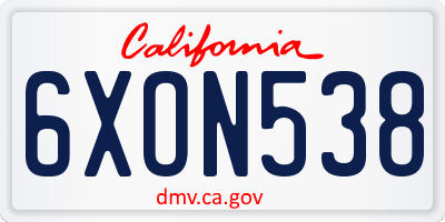 CA license plate 6XON538