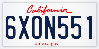CA license plate 6XON551