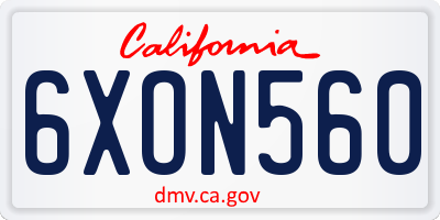 CA license plate 6XON560