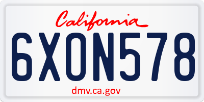 CA license plate 6XON578