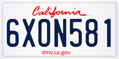 CA license plate 6XON581