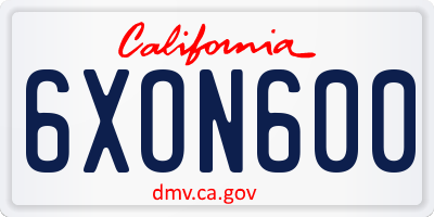 CA license plate 6XON600