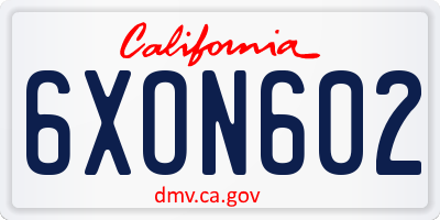 CA license plate 6XON602