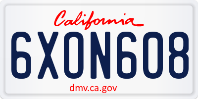 CA license plate 6XON608