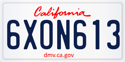 CA license plate 6XON613