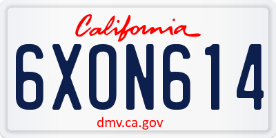 CA license plate 6XON614