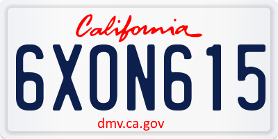 CA license plate 6XON615