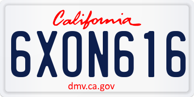 CA license plate 6XON616