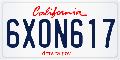 CA license plate 6XON617