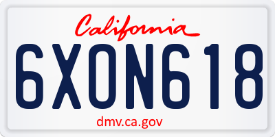 CA license plate 6XON618