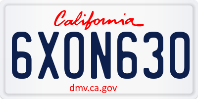 CA license plate 6XON630