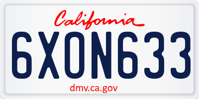 CA license plate 6XON633