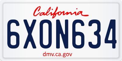 CA license plate 6XON634