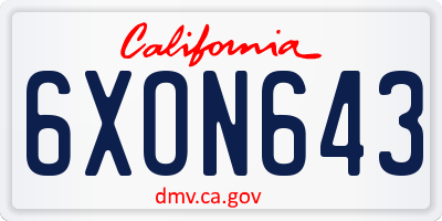 CA license plate 6XON643